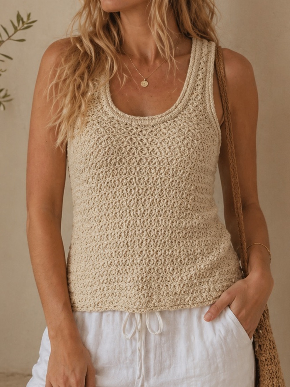 Aerie Cream Crochet Knit Tank Top size Small